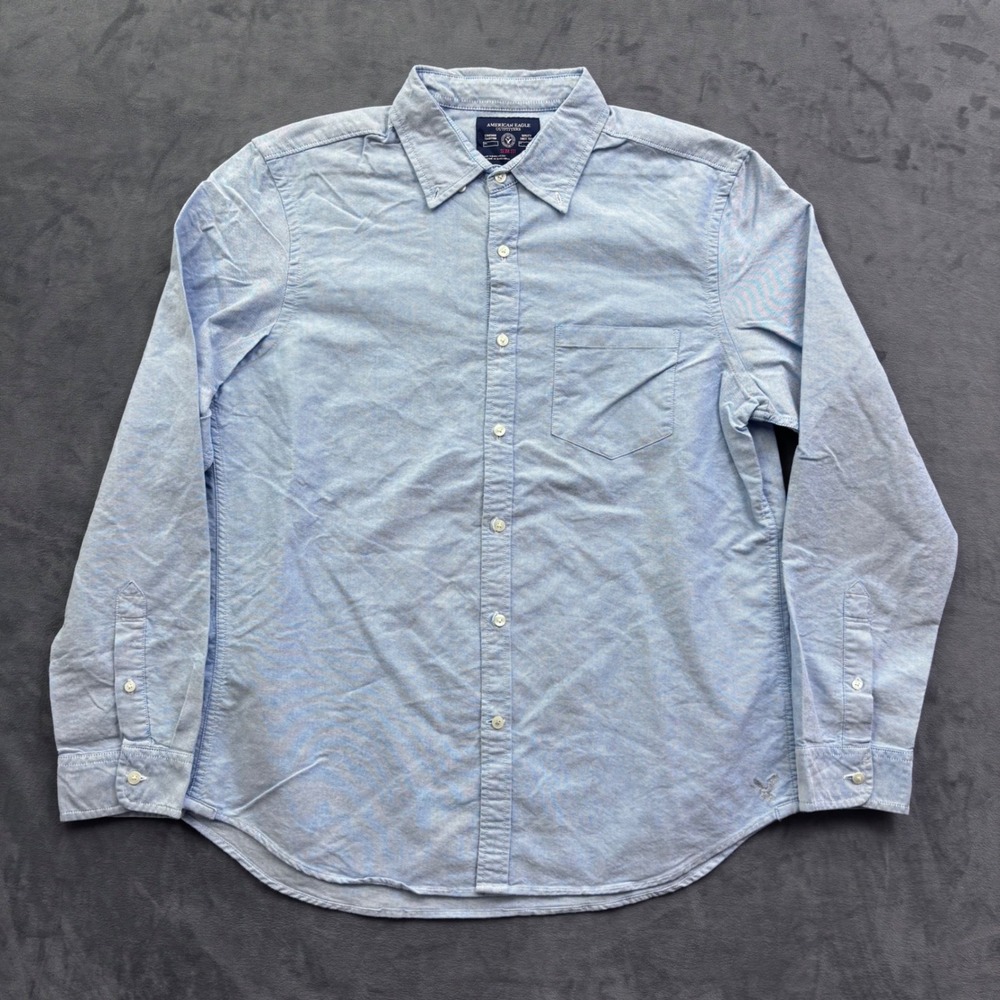 American Eagle Mens Large Slim Fit Light Blue Oxford Button Down Shirt